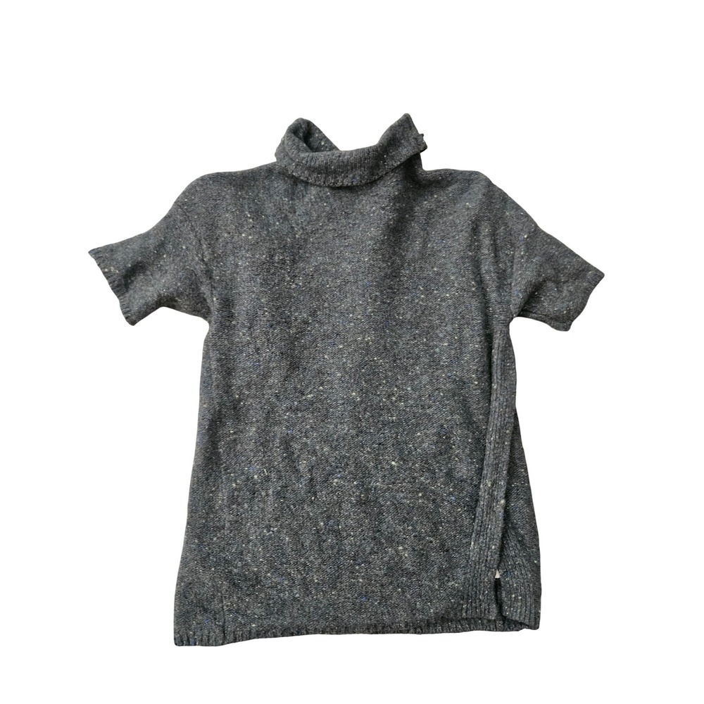 Roots Turtleneck Sweater Womens Small Grey Merino Alpaca Tweed Short Sleeve Good